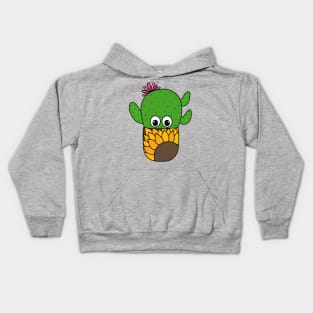 Cute Cactus Design #353: Prickly Pear Cactus In Sunflower Pot Kids Hoodie